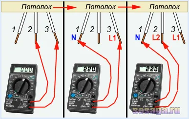 Поиск фазного и нулевого провода мультиметром