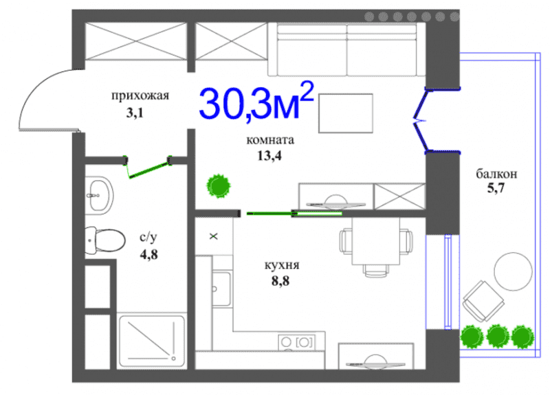 Квартира 30 кв. м: фото однокомнатного ... Квартира 30 кв. м: фото однокомнатного ...