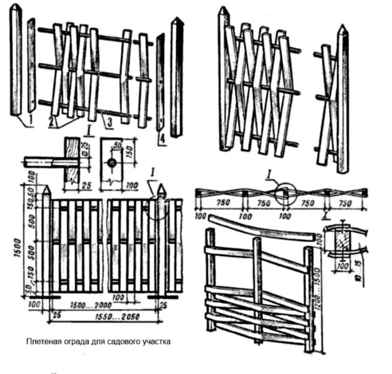 Чертеж плетеного забора