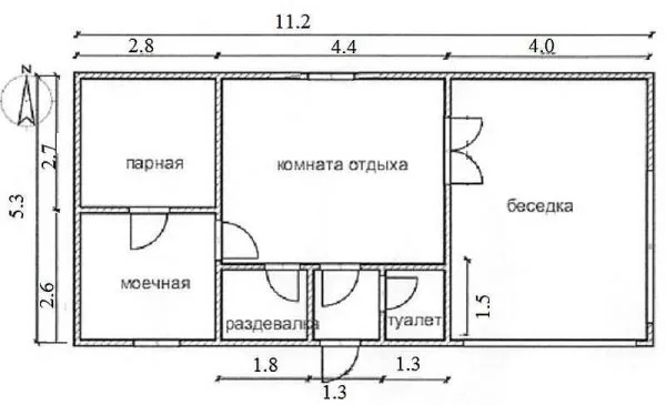 Чертеж бани из газоблоков с верандой