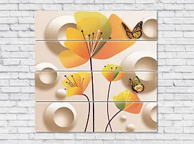 Модульная картина Цветы и бабочки 3d