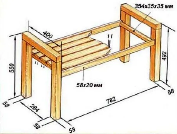 Скамья без спинки из бруса: чертеж и размеры